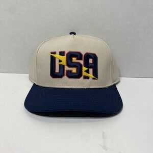 Burlebo Men's‎ Beige USA Lightning Bolt Signature Snapback Cap